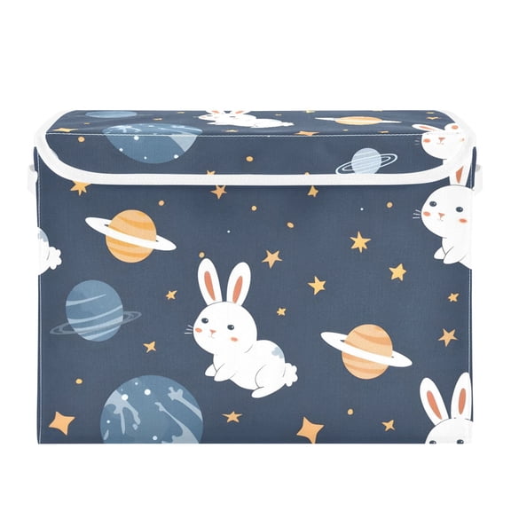 Stars Planets Rabbits Foldable Storage Bin with Lid and Handle Collapsible Storage Box 16.5 x 12.6 x 11.8 inches