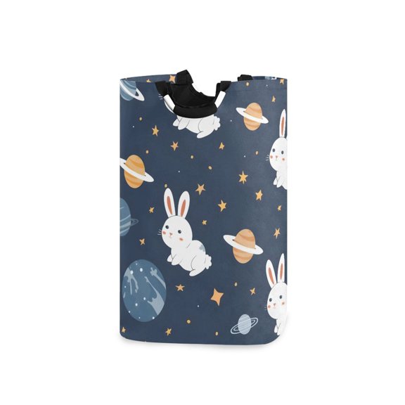 Stars Planets Rabbits Laundry Basket with Handles Foldable Laundry Hamper Freestanding Washing Bin 50L