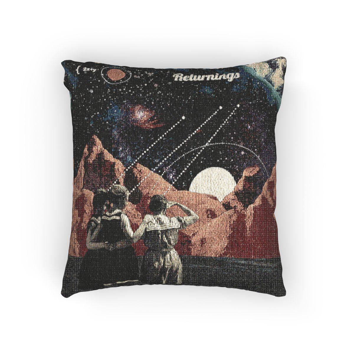 Shell Planets Stars, Planets, Red Mountains and Stargazing Figures Woven Pillow ...