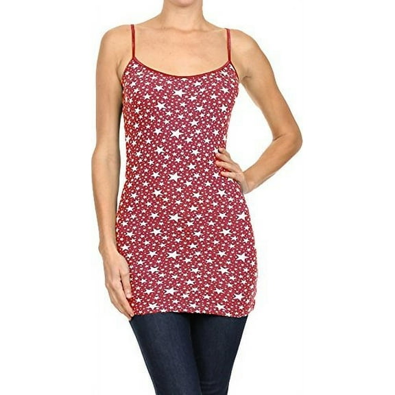 Stars Print Extra Long Stretch Cotton Cami Top, M, Wine