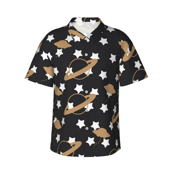 Stars Print Hawaiian Shirts For Men, Summer Short-Sleeve Relaxed-Fit Button-Down Shirts X-Large