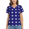 thumbnail image 1 of Stars Print T-Shirts Red White and Blue Street Style V Neck T Shirt Short Sleeve Oversize Tee Shirt Beach Graphic Cloth, 1 of 7