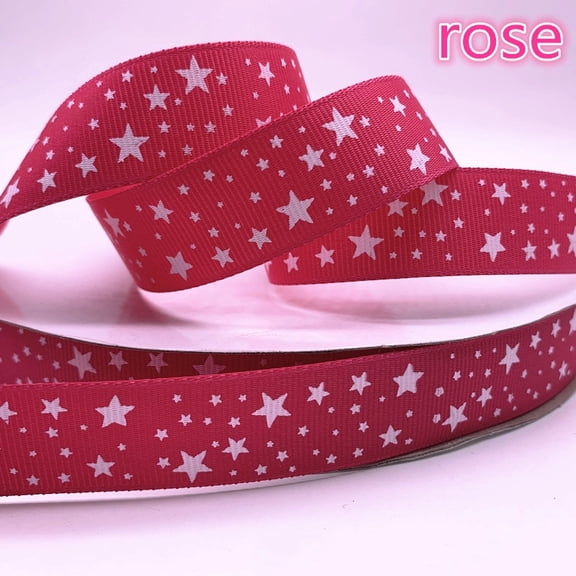 Stars Printed Grosgrain Ribbon 5 Yards 1 Inch- rose Solid Grosgrain Ribbon with White Stars -Perfect for Crafts - DIY Hair Accessories - Bows - Sewing - Gift Wrapping - Home Decoration
