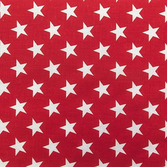 Stars Red and White Poly Cotton Fabric - Sold by They Yard - 58" / 59"