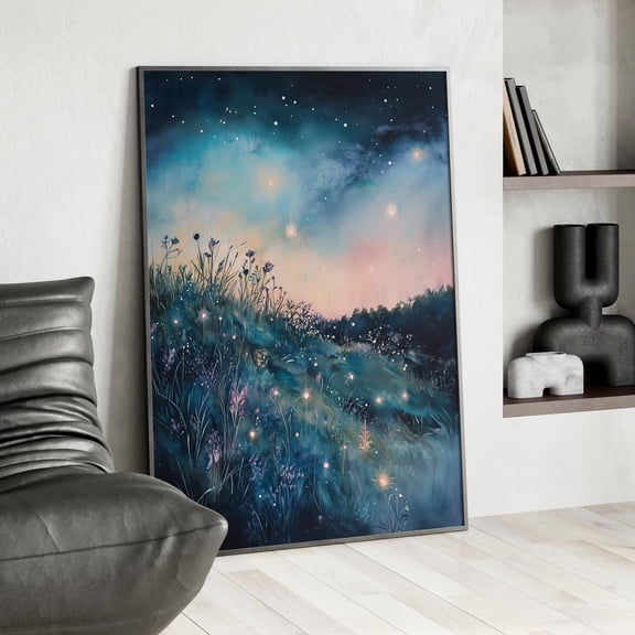 Stars Scattered Over The Meadow Poster Whimsical Starry Night Sky Fairycore Luminous And Dreamy Print , Poster Print Only