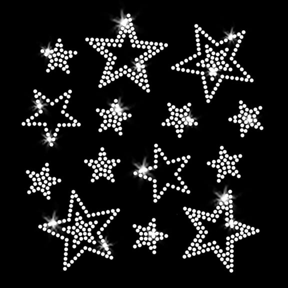 Stars Set of 14 Dance Cheer Variety All-Stars Iron-on Clear Rhinestone T-Shirt Transfer by JCS Rhinestones