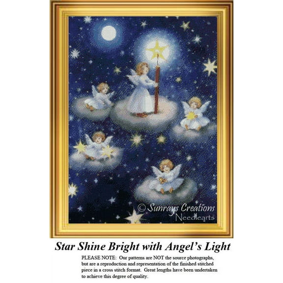 Stars Shine Bright with Angel's Light, Vintage Counted Cross Stitch Pattern (Pattern Only, You Provide the Floss and Fabric)