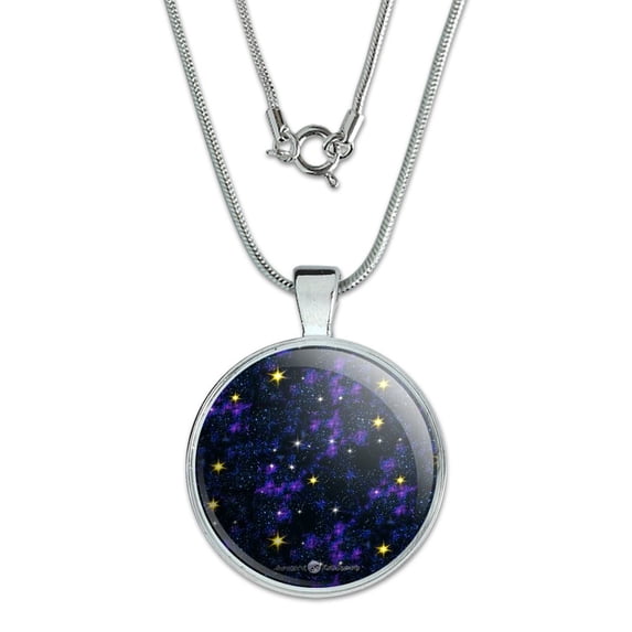 Stars Shine Space Galaxies Pattern 1" Pendant with Sterling Silver Plated Chain