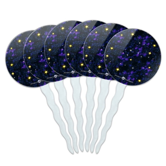 Stars Shine Space Galaxies Pattern Cupcake Picks Toppers Decoration Set of 6