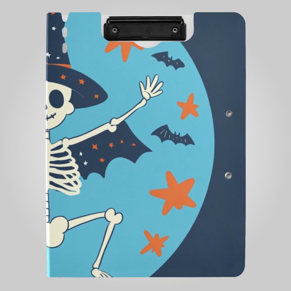 Stars Skeleton Wear Hats Wings Bats Halloween Foldable Binder Folder Clipboard with Pen Slot Double Clips A4 Size File Storage
