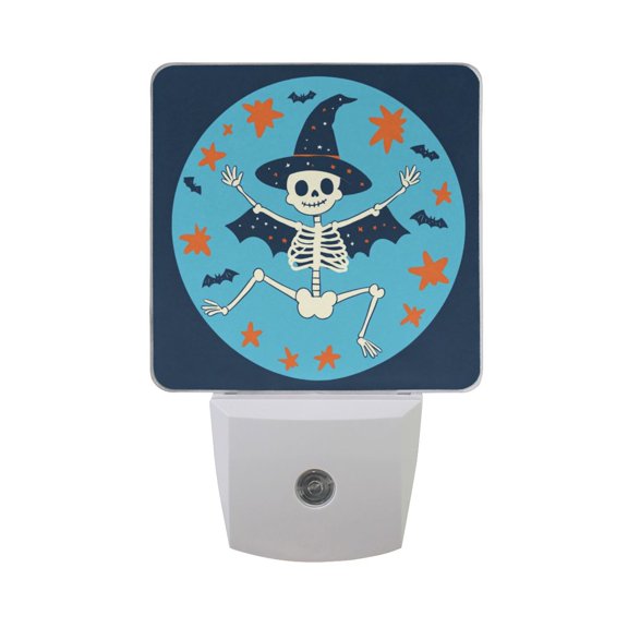 Stars Skeleton Wear Hats Wings Bats Halloween LED Night Light with Smart Sensor Plug Into Wall Dusk to Dawn 2 packs