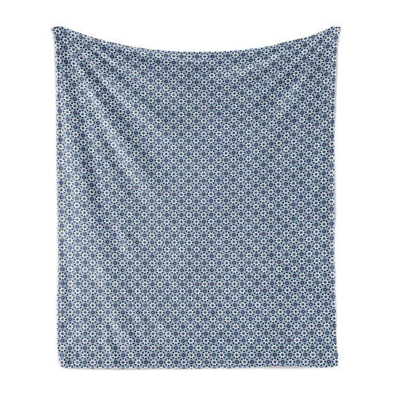 Stars Soft Flannel Fleece Throw Blanket, Shapes with Octagons and Squares Moroccan Inspirations, Cozy Plush for Indoor and Outdoor Use, 60" x 80", Dark Blue Beige and Aqua, by Ambesonne