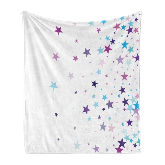 Stars Soft Flannel Fleece Throw Blanket, Spreading in Irregular Sizes Asymmetric Design in Colors Print, Cozy Plush for Indoor and Outdoor Use, 50" x 70", Multicolor, by Ambesonne