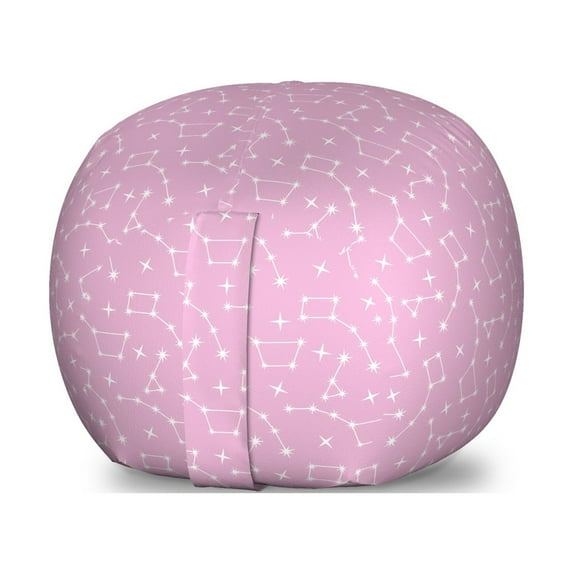 Stars Storage Toy Bag Chair, Constellation Sky Astronomy Space Exploration Celestial Galaxy Zodiac Pattern, Stuffed Animal Organizer Washable Bag, Large Size, Pink and White, by Ambesonne