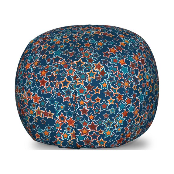 Stars Storage Toy Bag Chair, Graphical Abstract Star Randomly Scattered on a Blue Backdrop, Stuffed Animal Organizer Washable Bag, Large Size, Burnt Sienna Marigold, by Ambesonne