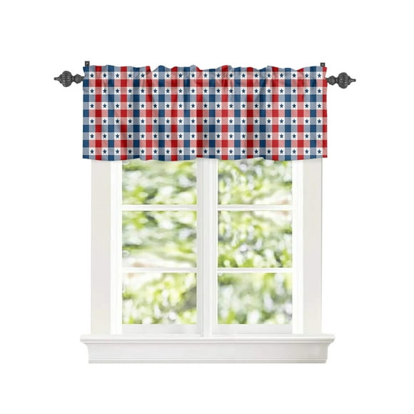 Stars and Stripe Independence Day Red Buffalo Checkered Window Treatment Panel for Living Room BathroomThin Blue Line Patriotic Star Window Treatment Drapes for Laundry Room Farmhouse 54x18in