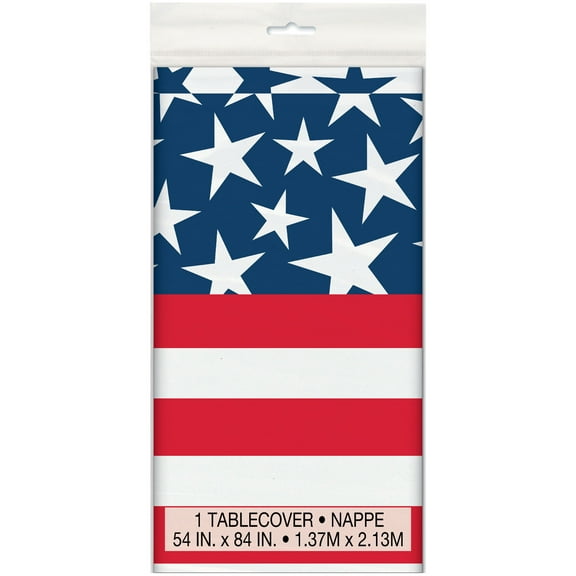 Stars & Stripes 4th of July Plastic Tablecloth, 84 x 54 in, 1ct