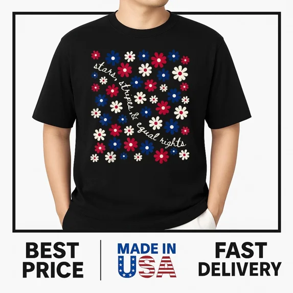 Stars Stripes And Equal Rights 4th Of July Daisy Flower T-Shirt BEST-SELLER