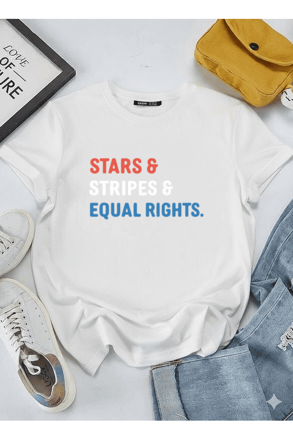 Stars-Stripes-And-Equal-Rights Retro Distressed Liberty Equality Slogan Unisex T-Shirt, S-5XL