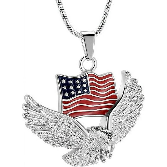The Stars and the Stripes Eagle Urn Necklace for Ashes Animal Cremation Jewelry for Men Women Stainless Steel Memorial Urn Necklace Keepsake Jewelry of Loved Ones