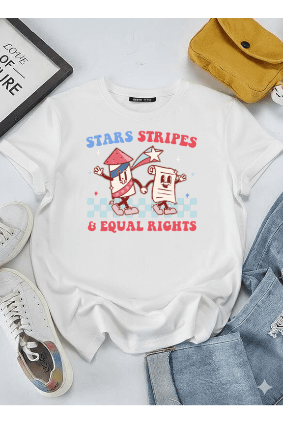 Stars Stripes & Equal Rights Patriotic Equality USA Flag Monogram Unisex T-Shirt, S-5XL