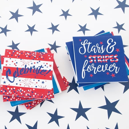 Stars & Stripes Forever 4th of July Paper Beverage Napkins, 5 in, 16ct