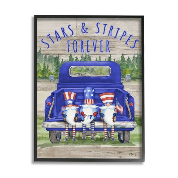 Stars & Stripes Forever Americana Gnomes Holiday Graphic Art Black Framed Art Print Wall Art
