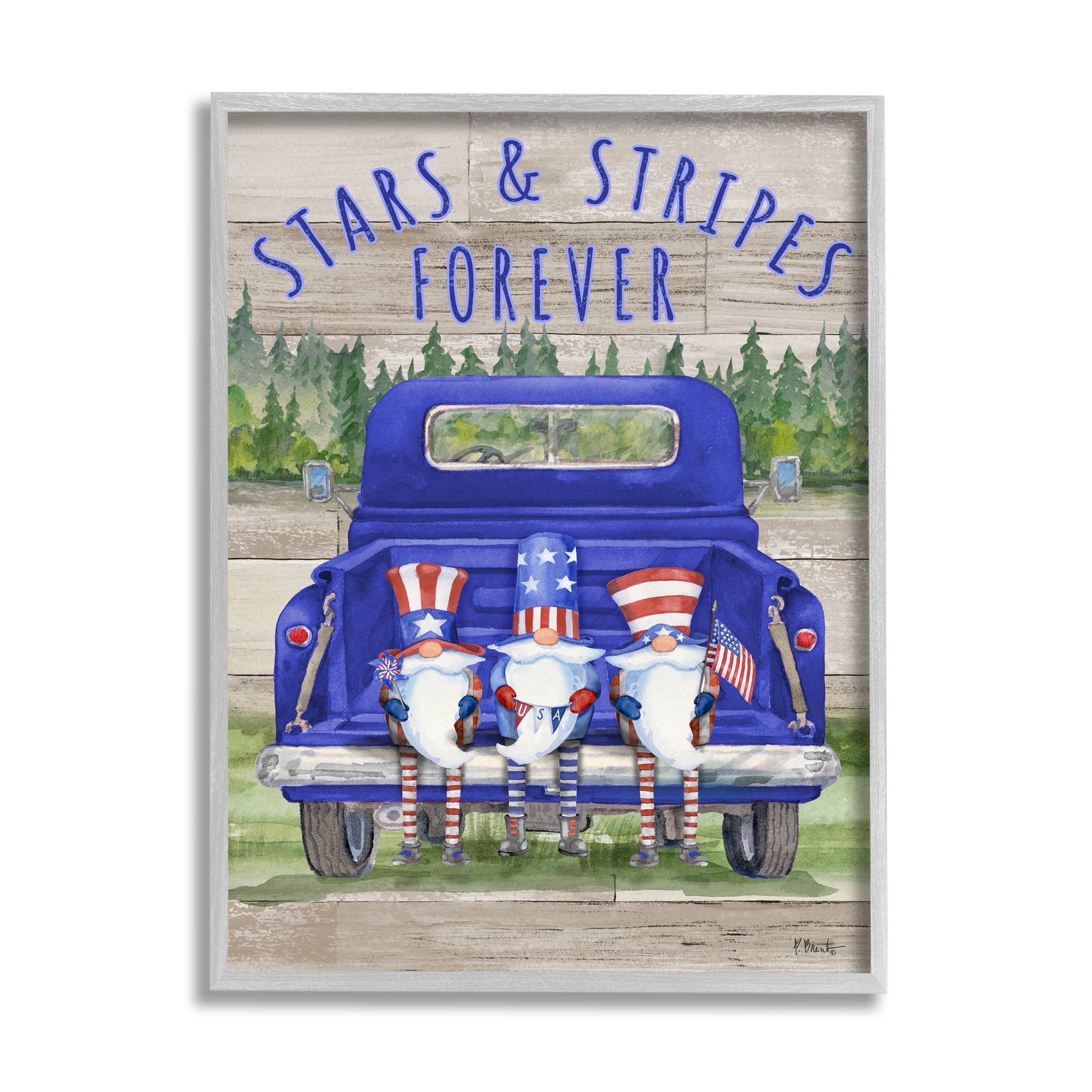 Stars & Stripes Forever Americana Gnomes Holiday Graphic Art Gray Framed Art Print Wall Art