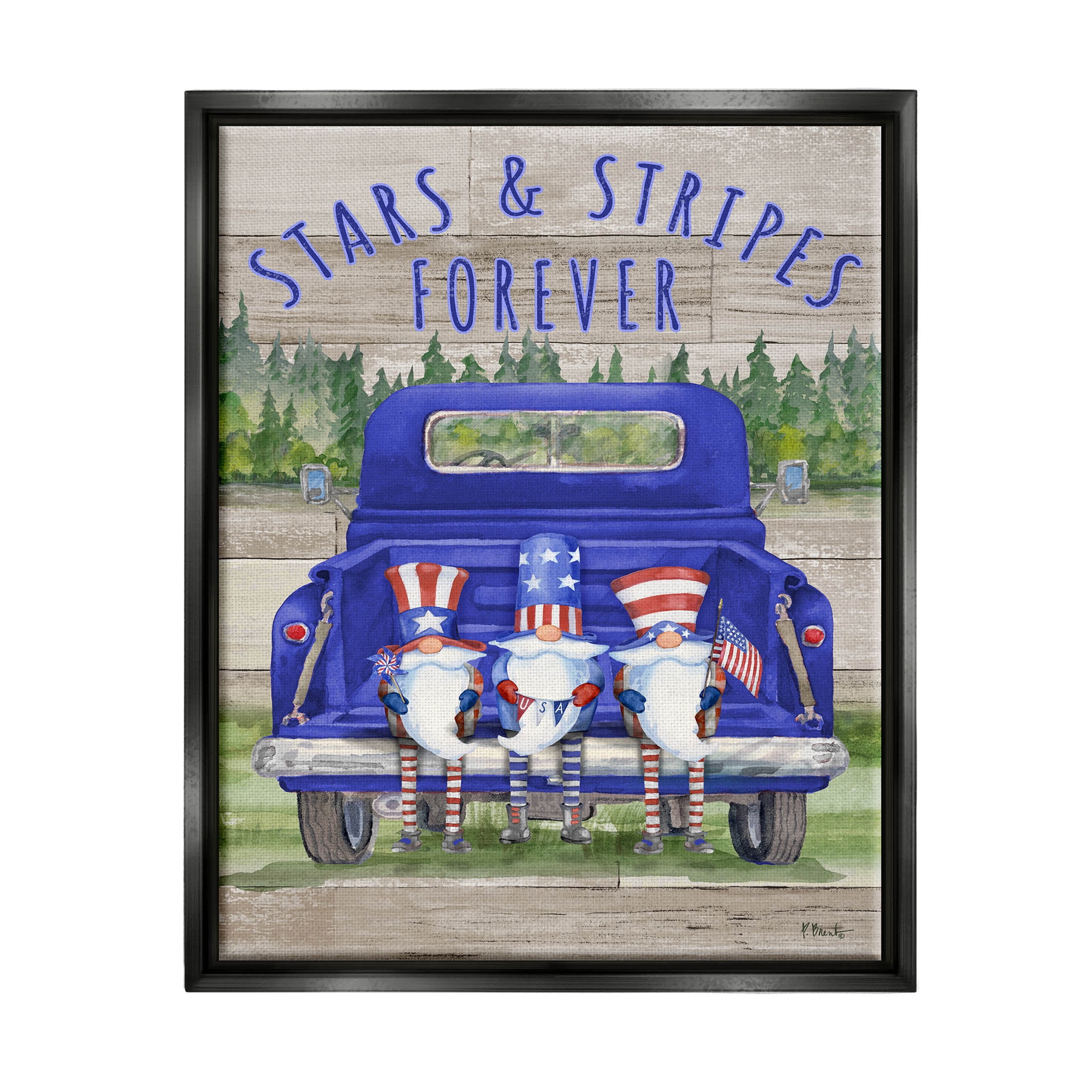 Stars & Stripes Forever Americana Gnomes Holiday Graphic Art Jet Black Framed Art Print Wall Art