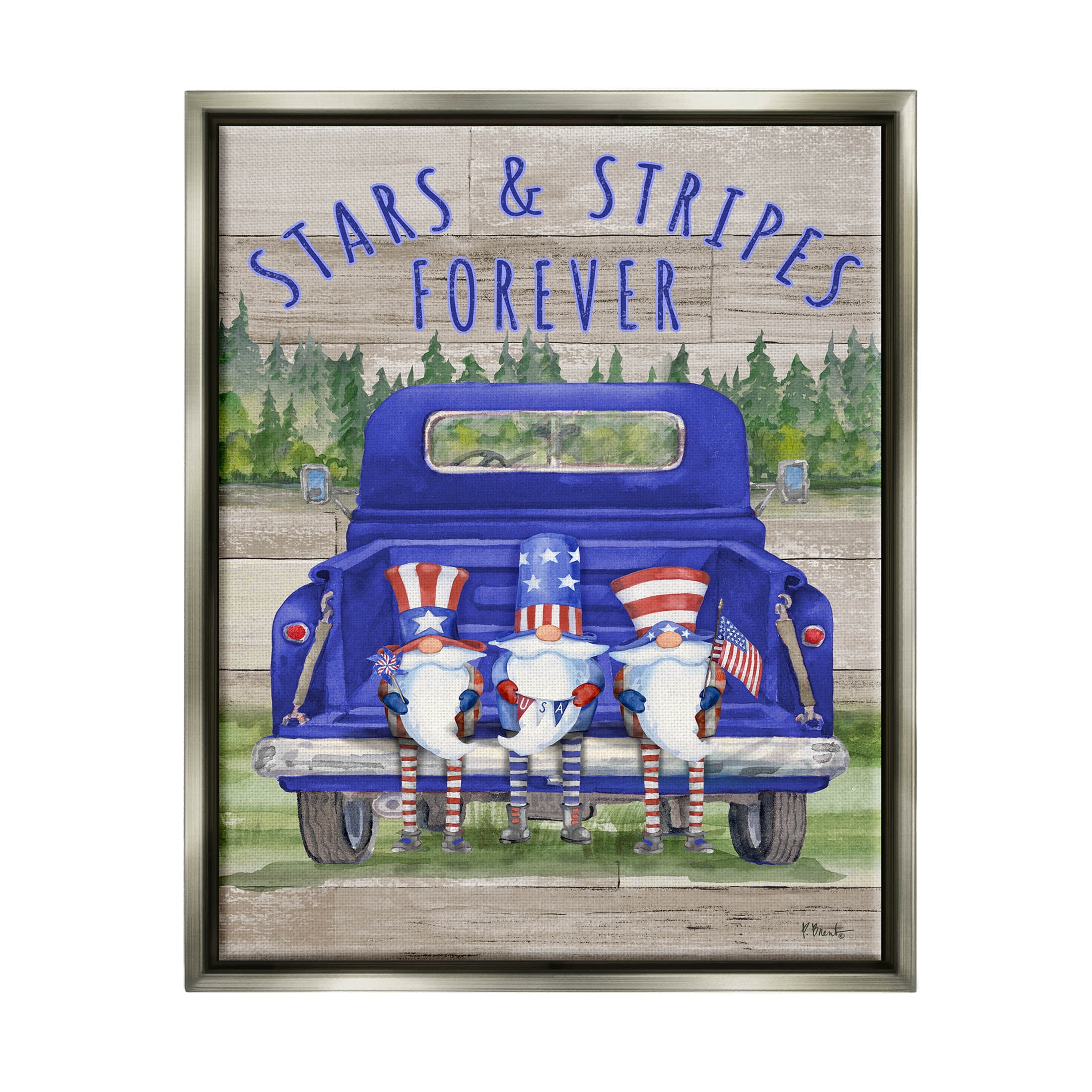 Stars & Stripes Forever Americana Gnomes Holiday Graphic Art Luster Gray Framed Art Print Wall Art