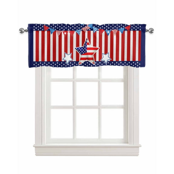 Star Stripes Linen Curtain Valance for Bedroom/Bathroom/Kitchen/Office/Living/Dining Room Window,Red Blue Independence Memorial Day Rod Pocket Topper Decorative Cafe Drapes Panel 42"x18"