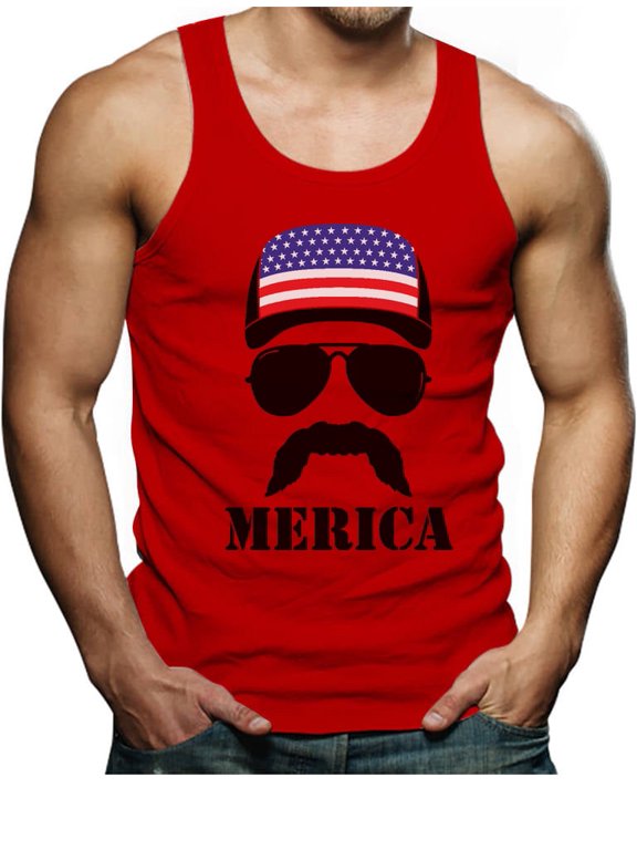 Stars & Stripes Men's Tank Top - American Flag Print Singlet - Ideal for 4th of July Celebrations - Patriotic Summer Wear - Men's USA Themed Outfit - Small Red