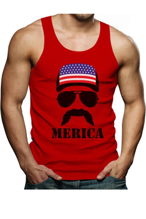 Stars & Stripes Men's Tank Top - American Flag Print Singlet - Ideal for 4th of July Celebrations - Patriotic Summer Wear - Men's USA Themed Outfit - Small Red