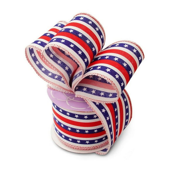 Stars & Stripes Patriotic Ribbon - 2 1/2" x 10 Yards, Wired Ribbon, 4th of July, Wreath, USA, Christmas, President's Day, Memorial Day