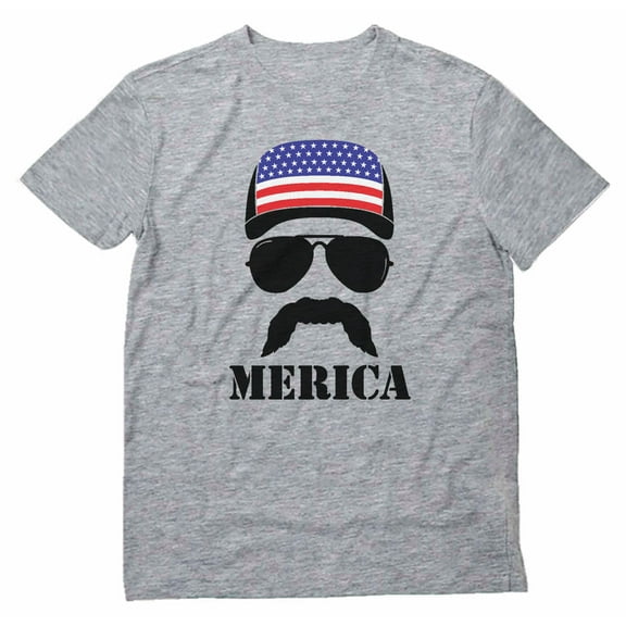 Stars & Stripes Pride" Men's T-Shirt - American Flag Cap Hat Graphic Tee - Patriotic 4th of July Apparel - Ideal for Independence Day Celebrations -USA Themed Outfit - Small Gray