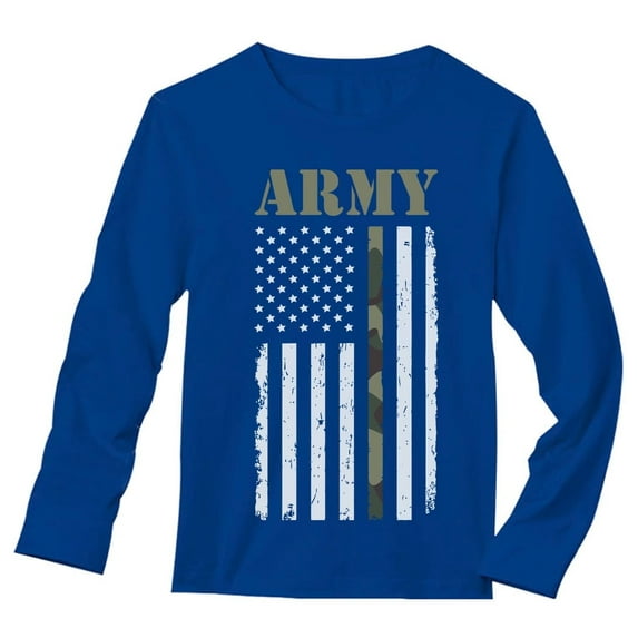Stars & Stripes Salute Mens Long Sleeve T-Shirt - Patriotic U.S. Flag Graphic Tee - Perfect Independence Day Celebration Apparel for Army Veterans and Enthusiasts - X-Large Blue
