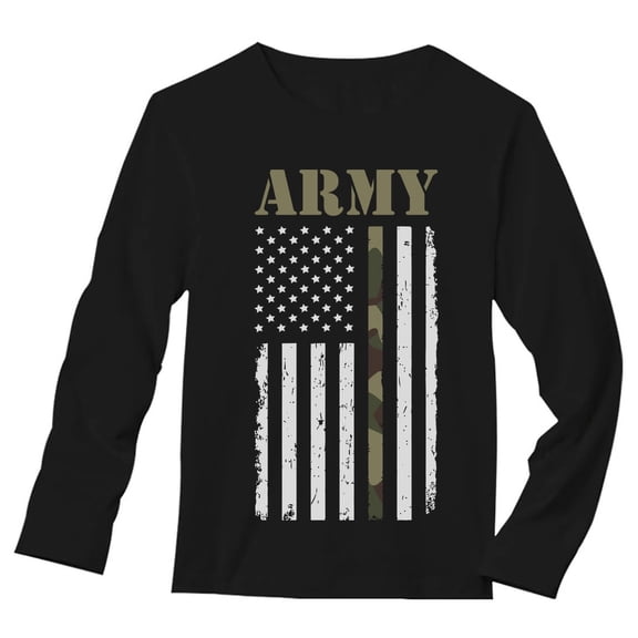 Stars & Stripes Salute Mens Long Sleeve T-Shirt - Patriotic U.S. Flag Graphic Tee - Perfect Independence Day Celebration Apparel for Army Veterans and Enthusiasts - Small Black