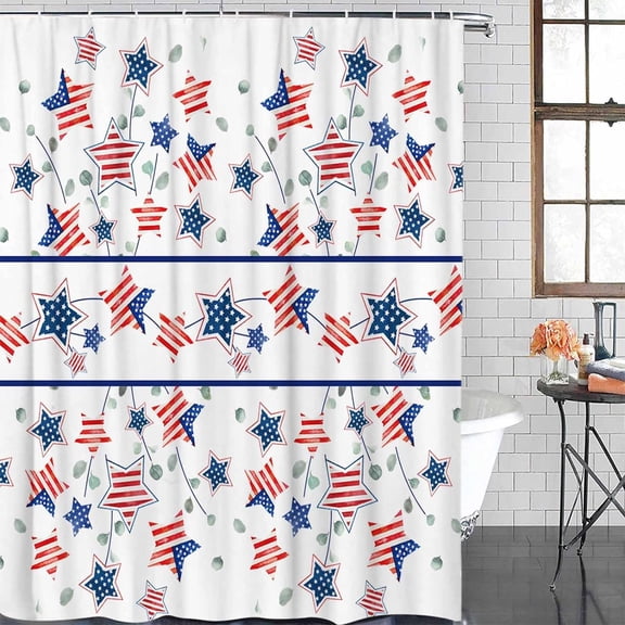 Stars and Stripes Shower Curtain Waterproof Stars Leaves Shower Curtain for Bathroom,Bathtub,Shower, America Patriotic Independence Day Shower Curtain Set with Hooks 36x72 Inch