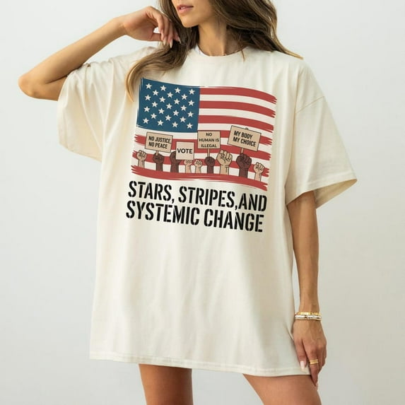 Stars, Stripes & Systemic Change Shirt, Progressive 4th of July Tee, Liberal Independence Day T-Shirt, Democrat Protest Top, Unisex USA Tee