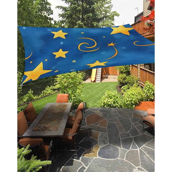 Stars Sun Shade Sail 6.5'X10' Dream Yellow Star Blue Gradient Starry Sky Farmhouse UV Block Outdoor Sail Shades Breathable Waterproof Rectangular Sunshade for Patio Garden Pool Pergola Porch