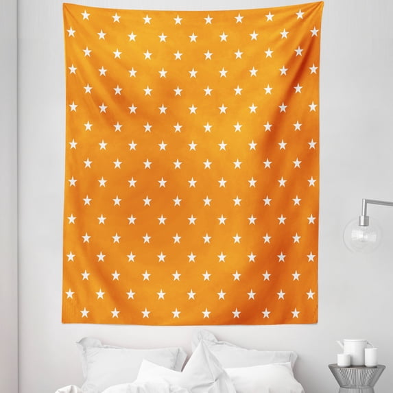 Stars Tapestry, Abstract Warm Colored Background with Star Pattern Celebration Pattern, Fabric Wall Hanging Decor for Bedroom Living Room Dorm, 5 Sizes, Orange White, by Ambesonne