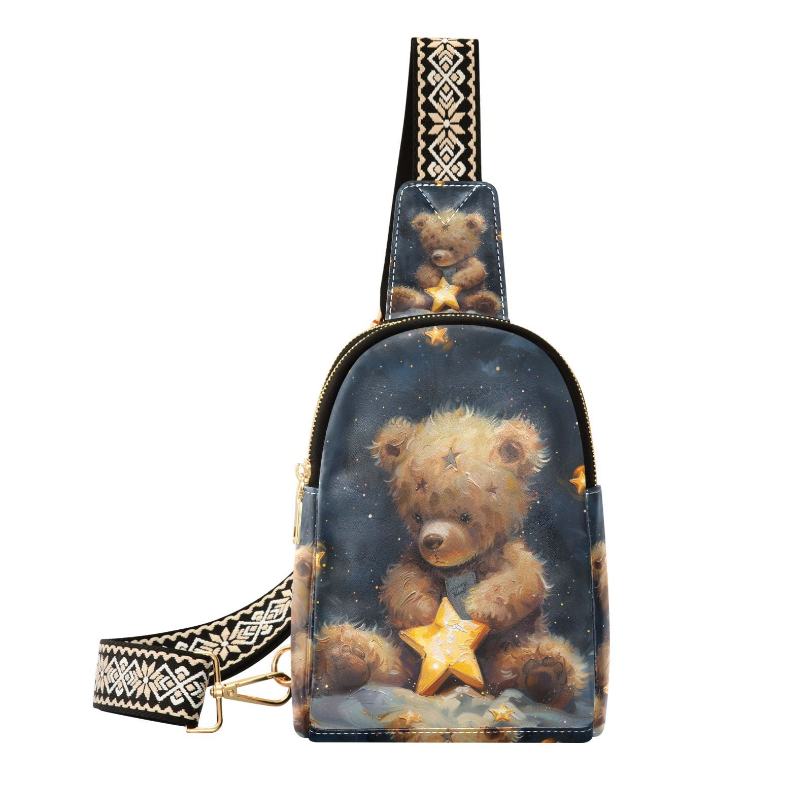 Stars Teddy Bear Crossbody Bags Fanny Pack Sling Bag for Travel Chest Bag Shoulder Bag for Women Trendy