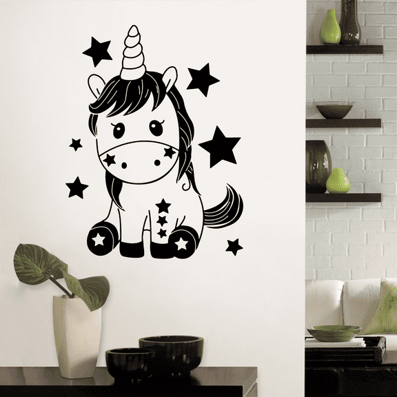 Stars Unicorn Cute Magical Unicorns Uni Corn Star Wall Sticker Art Decal for Girls Boys Kids Room Bedroom Nursery Kindergarten House Fun Home Decor Stickers Wall Art Vinyl Decoration Size (20x18 inch)