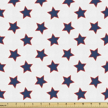 Ambesonne Stars Fabric by the Yard Upholstery, Simplistic Rhythmic, 3 Yards, Night Blue White