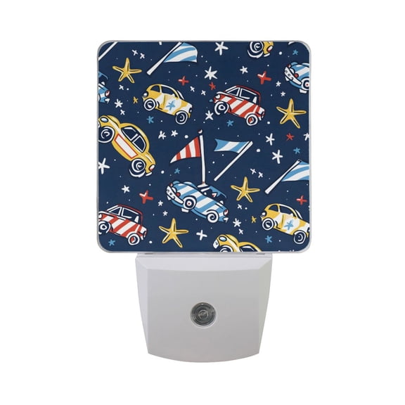 Stars Vehicles with Flags LED Night Light with Smart Sensor Plug Into Wall Dusk to Dawn 2 packs