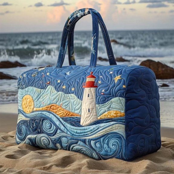 Stars Waves And Lighthouse Pattern Print Quilted Duffle Bag