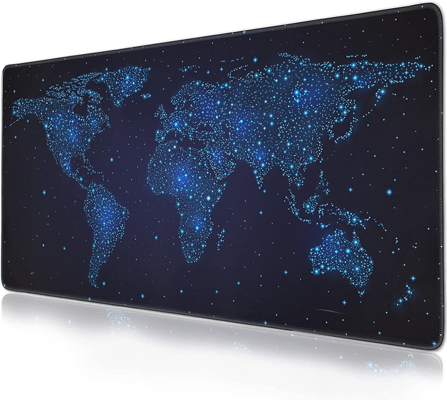 Stars World map Extended Gaming Mouse Pad (35.4x15.7 in) Large Non-Slip Rubber Base Computer mat for Desk with Stitched Edges Full Desk Mousepad XXXL