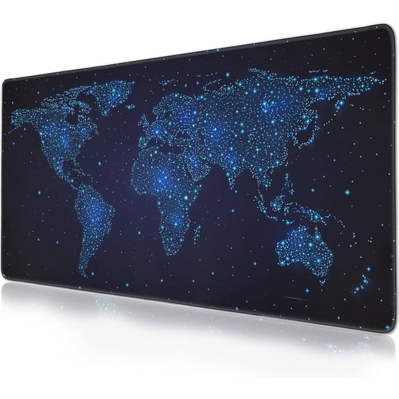 Stars World map Extended Gaming Mouse Pad (35.4x15.7 in) Large Non-Slip Rubber Base Computer mat for Desk with Stitched Edges Full Desk Mousepad XXXL
