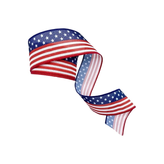 Stars and Bars Patriotic Ribbon, American Flag Wired Ribbon, Rustic 4th of July Decoration, DIY Crafts, USA Decor, Rustic, Veterans Day, Christmas