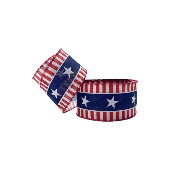 Stars and Bars Patriotic Ribbon, American Flag Wired Ribbon, Rustic 4th of July Decoration, DIY Crafts, USA Decor, Rustic, Veterans Day, Christmas